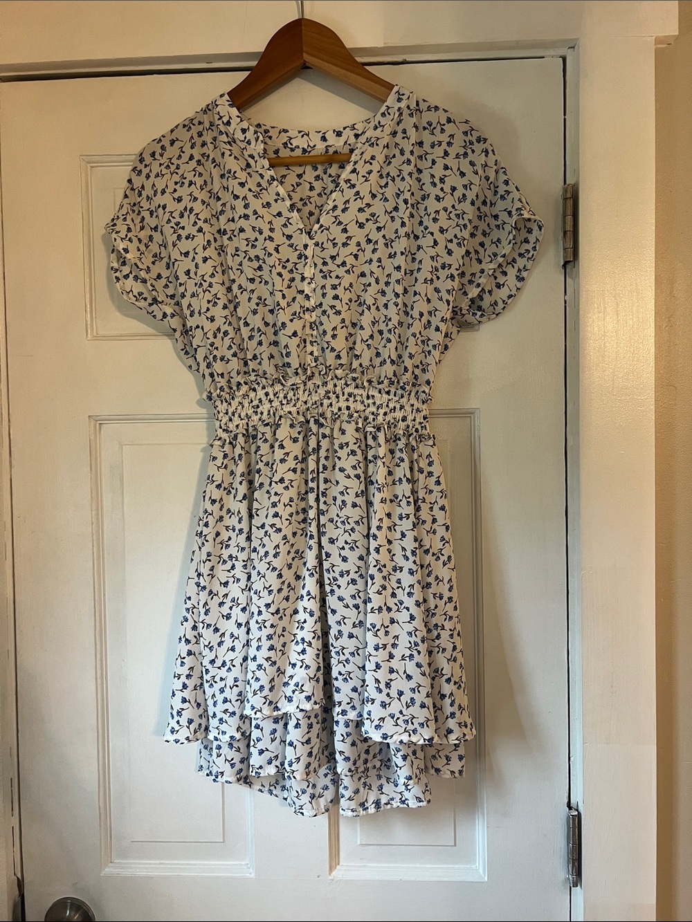 TJ Maxx White Floral Smocked Waist Mini Dress